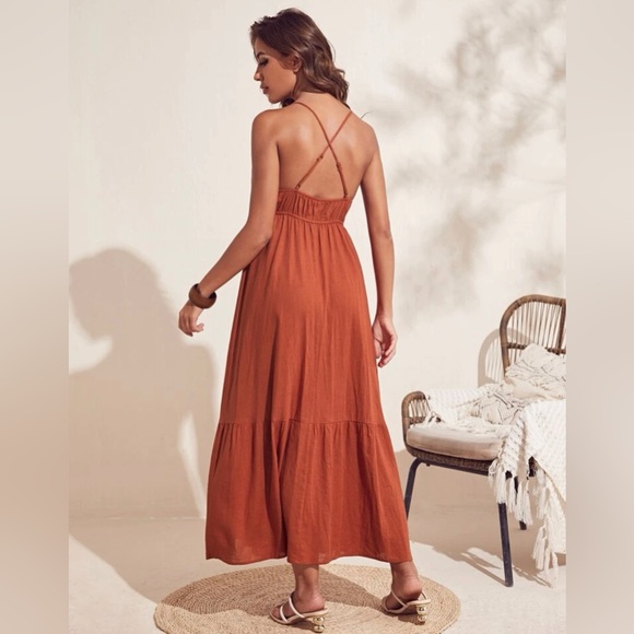 Shein VCAY Criss cross backless ruffle hem cami dress. Size M - Picture 2 of 5